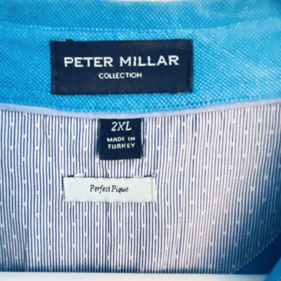 Peter Millar Polo Shirt Mens 2XL XXL Solid AQUA Blue Golf Perfect Pique Cotton - Picture 2 of 7